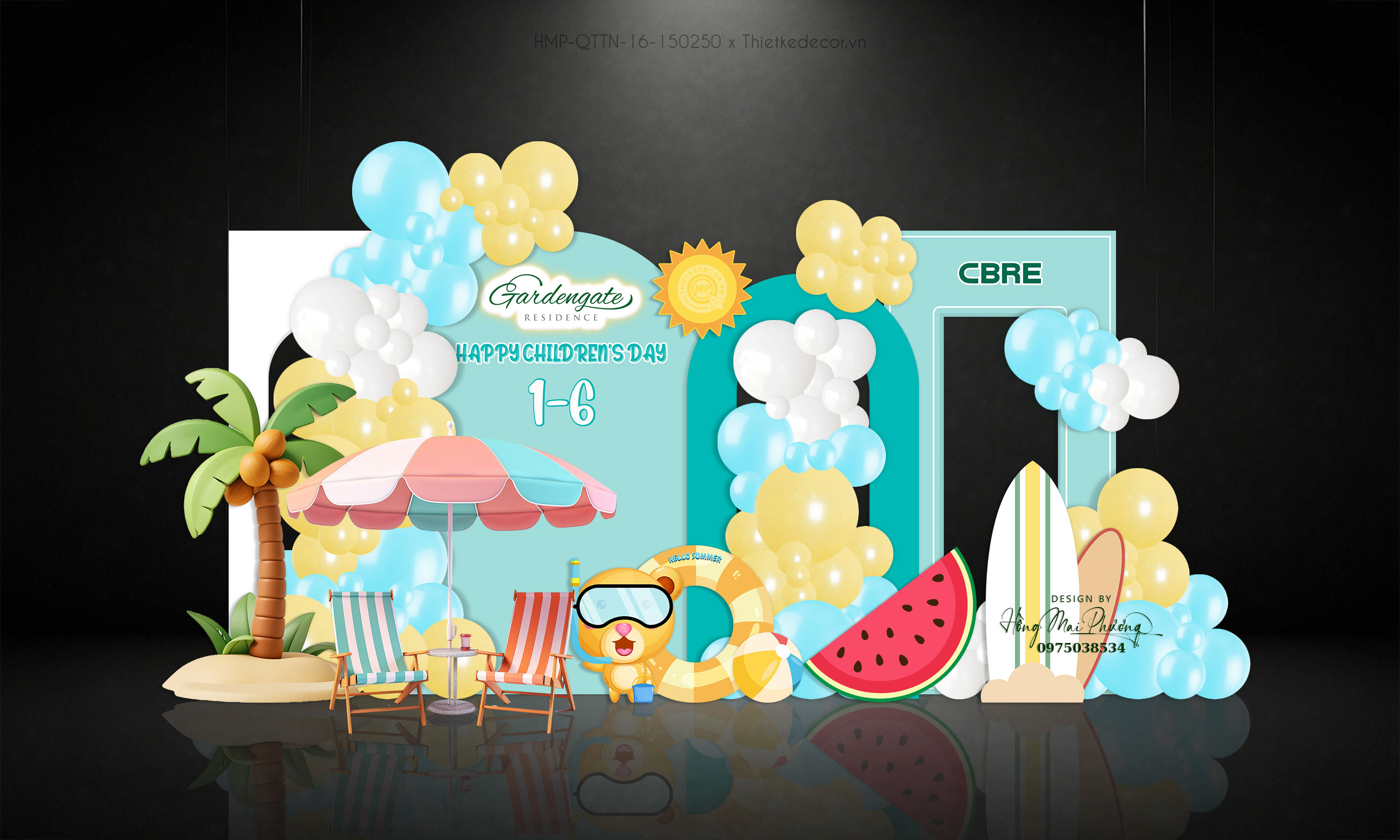 Quốc tế thiếu nhi chủ đề biển cả tone xanh mint